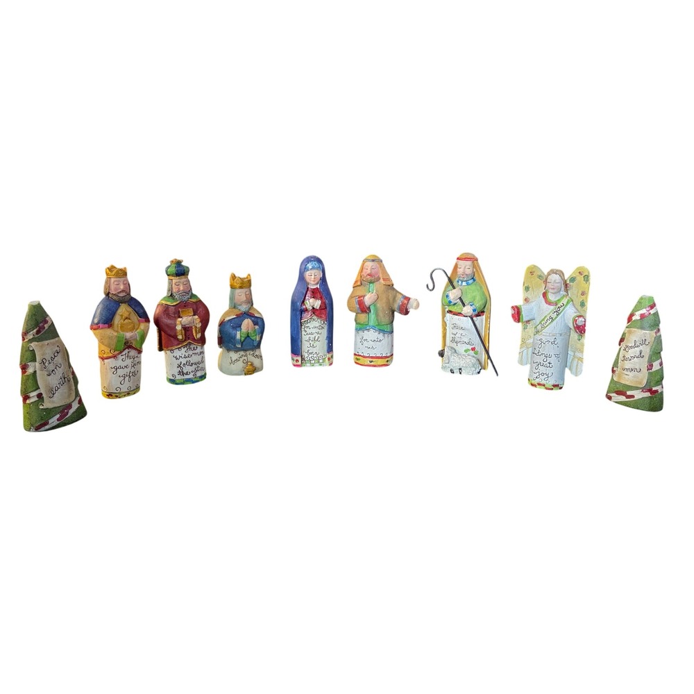 9 pc Christmas‎ Nativity Figures Nativity Scene Set resin scripture Flaws shown